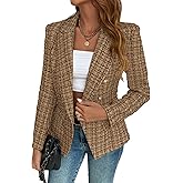 Mina Self 2026 Women’s Tweed Plaid Blazer Jacket - Double Breasted Fully Lined Work Casual Outfits with Pockets