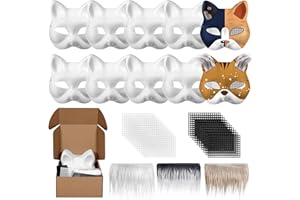 Draupnir DIY Therian Mask Blank White Paper Cat Mask to Paint with Felt Fabric Sheet Fur and Eye Mesh for Therian Gear Stuff
