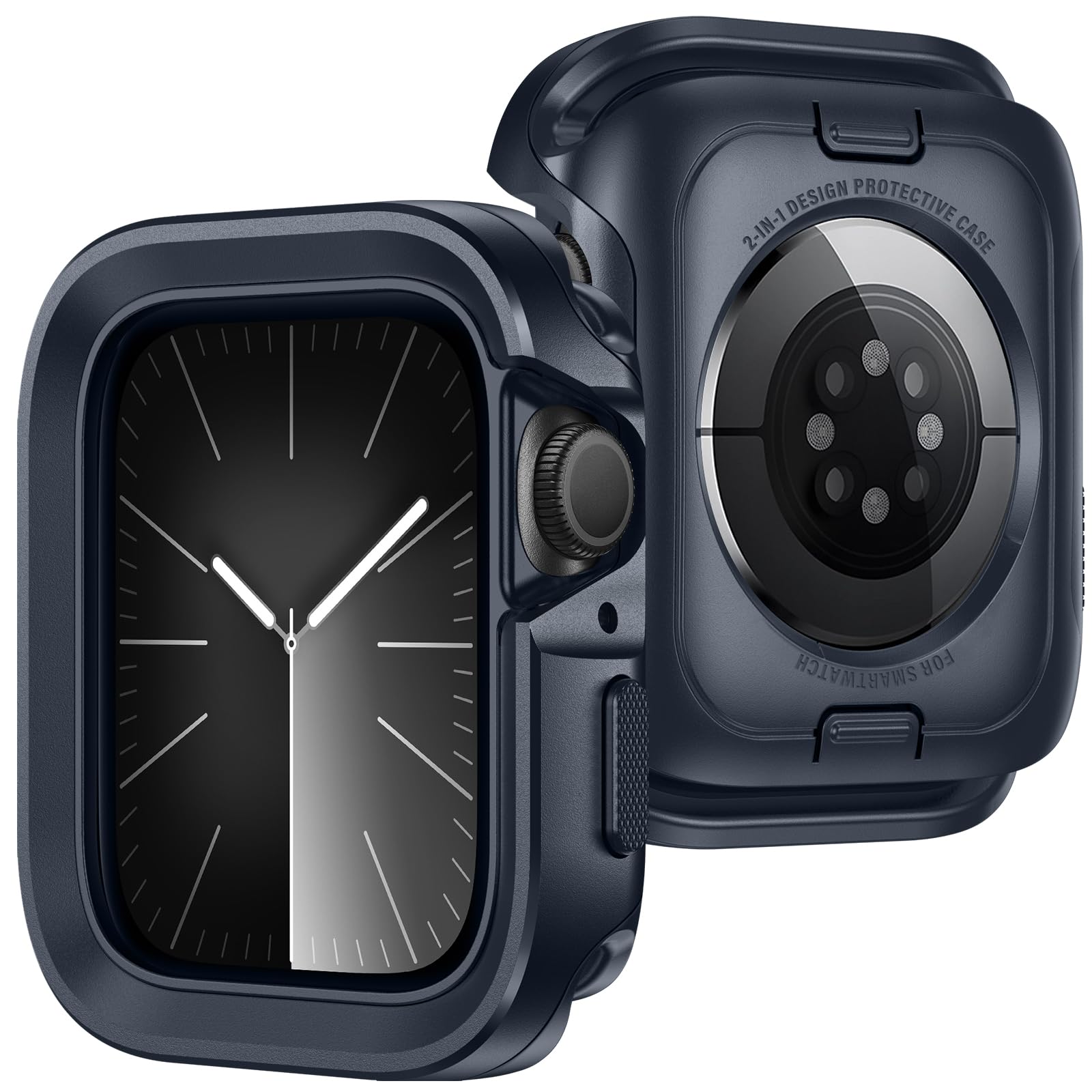 ZZDZZ Metal Case Compatible with Apple Watch Case Series 6 SE 5 4 44mm, 2 in 1 Rugged Protective Silicone Bumper Cover Compatible with iWatch 44mm (Blue)