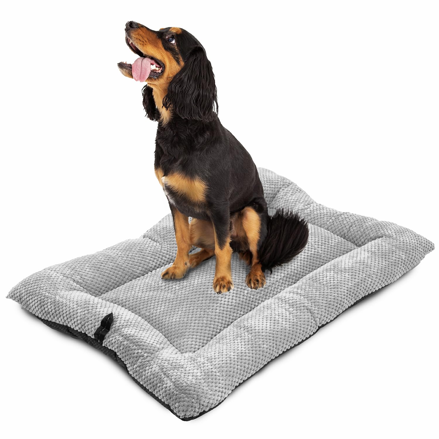 DogCrates+ Large Washable Dog Bed – Soft Comfortable Cushion Mat with Anti-Slip Bottom, Collapsible and Durable, Grey