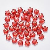 KISSITTY 100pcs Star Glass Beads Frosted Red Crystal Bead Center Drilled Loose Craft Beads 8mm for Jewelry Making Earring Bracelet Necklace DIY Crafts