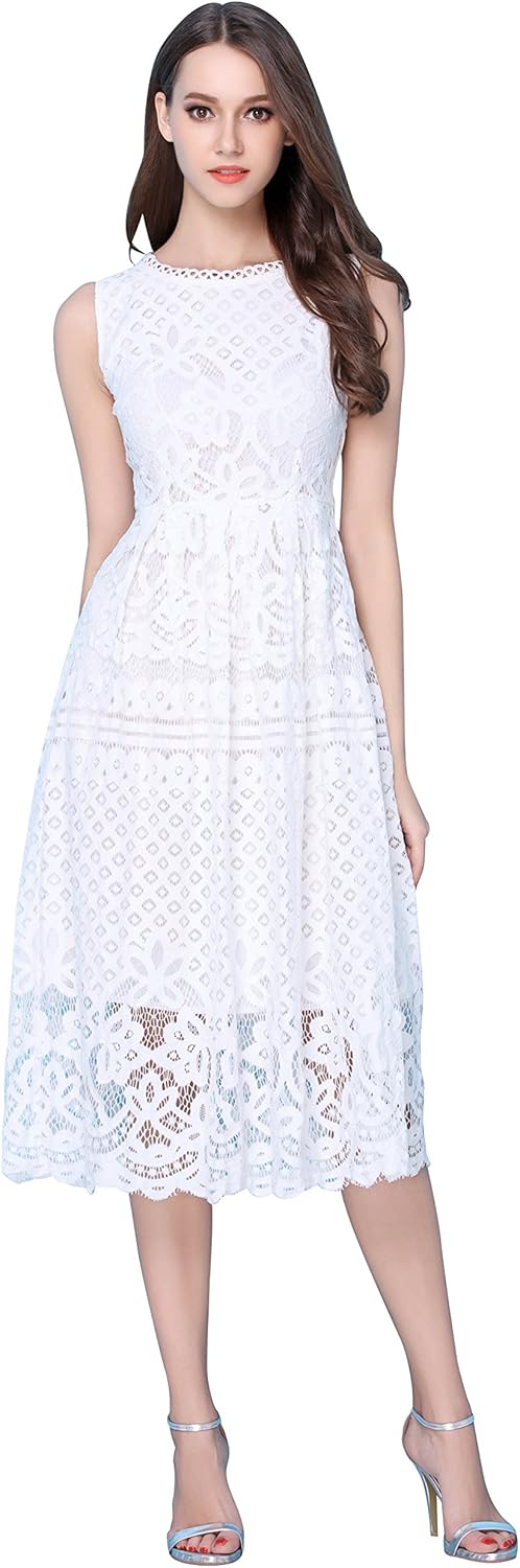 VEIISAR Womens Fashion Sleeveless Lace Fit Flare Elegant Cocktail Party Dress: Clothing