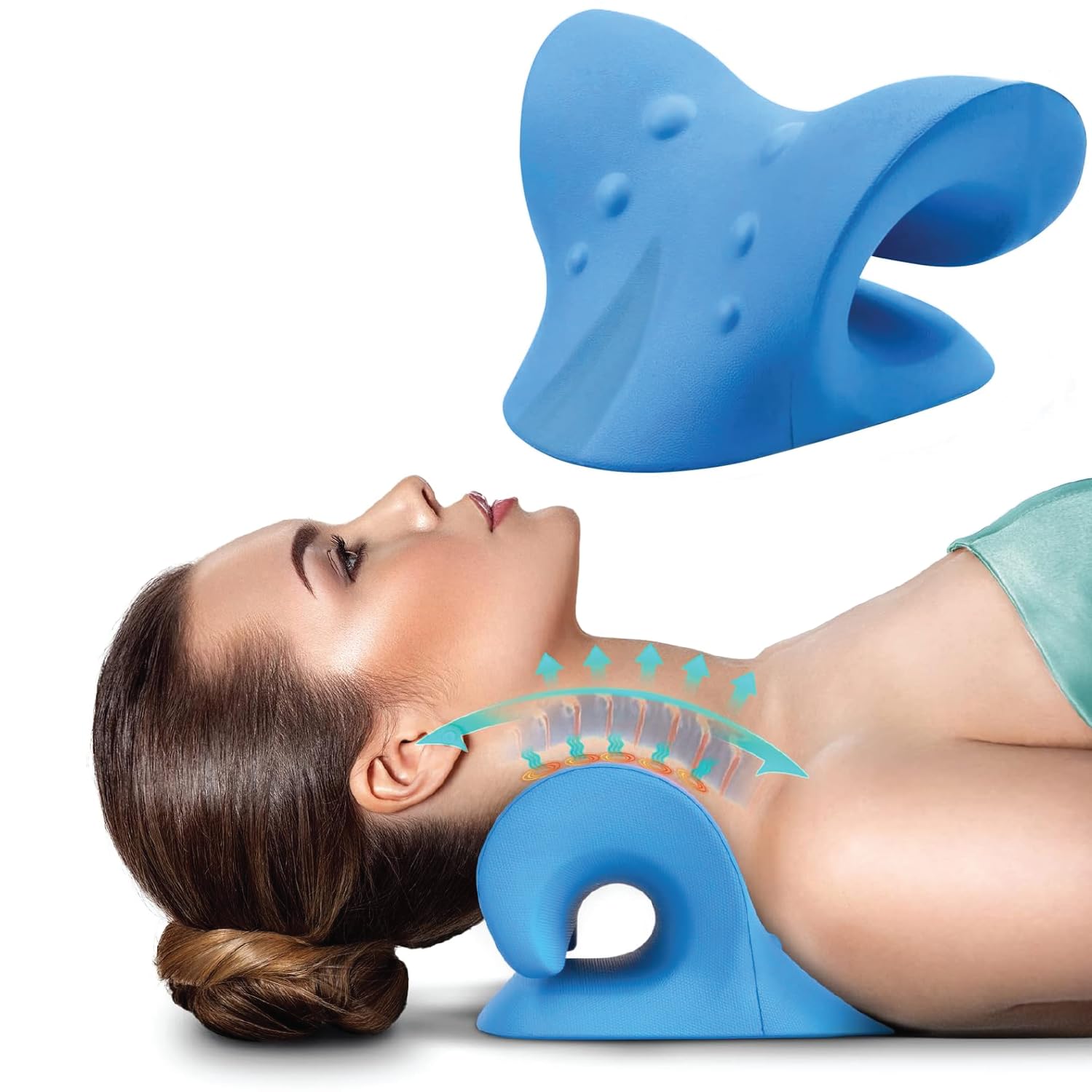 Highstreet Neck and Shoulder Relaxer; Pain Relief; Cervical Traction; Spine Alignment; Chiropractic Pillow; Neck Stretcher; Accupressure Massage; Orthopaedic; Posture & Hump correcter; Foam (Blue)