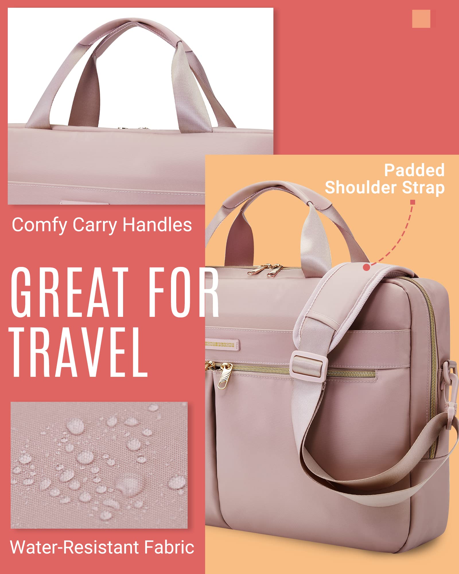 LIGHT FLIGHT 15.6/17.3 Inch Laptop Bag, Briefcase for Women, Large Laptop Case Computer Bag Office Travel Business, Nylon