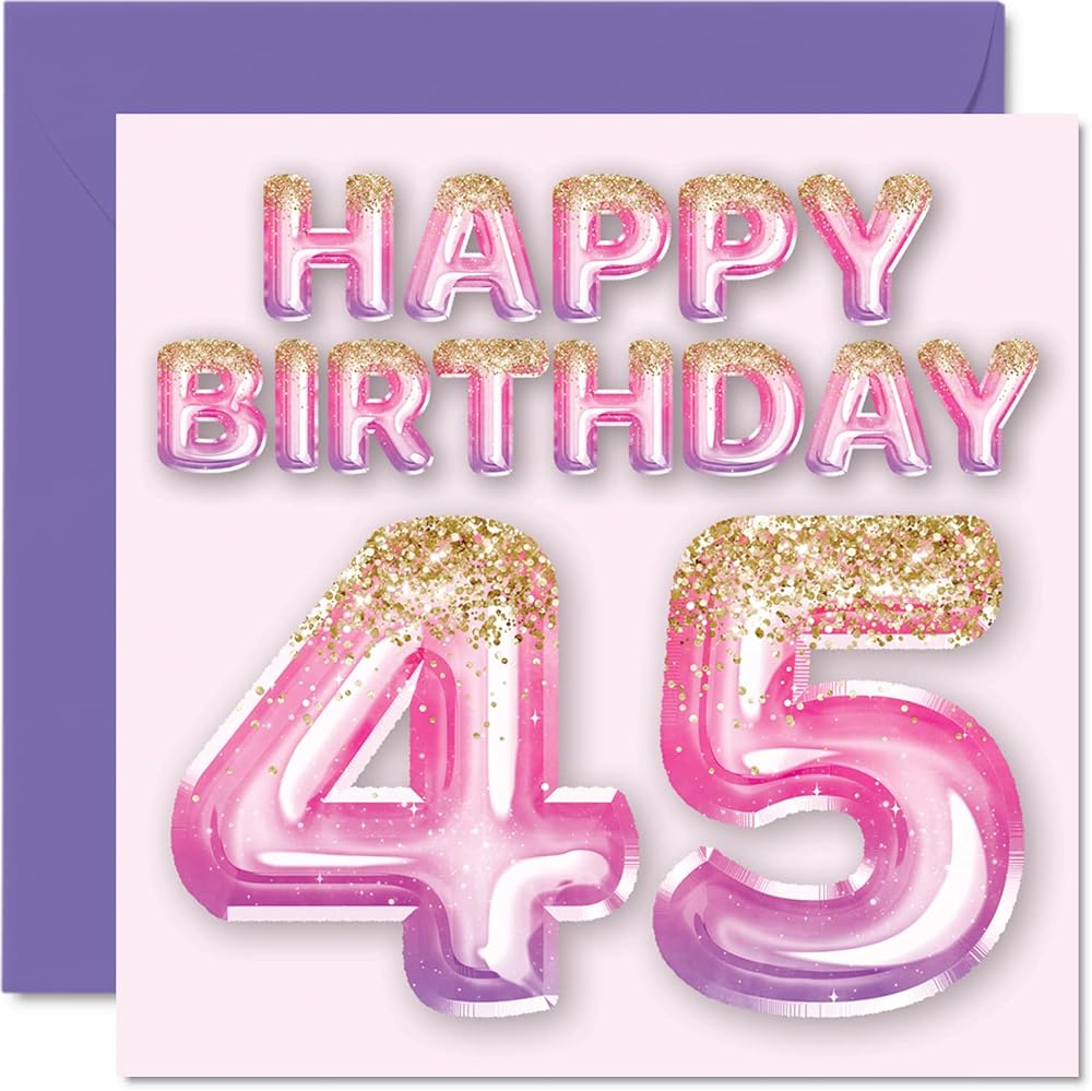 Stuff4 45th Birthday Card for Women Pink Purple Glitter Balloons 145mm
