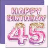 Stuff4 45th Birthday Card for Women Pink Purple Glitter Balloons 145mm