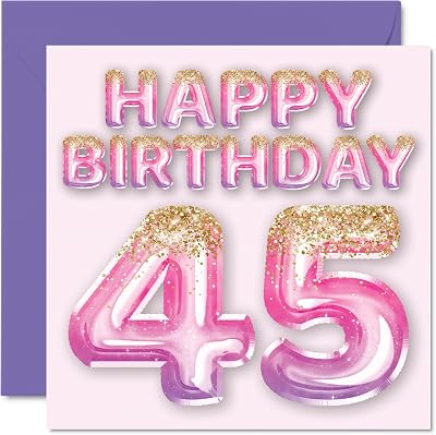 Stuff4 45th Birthday Card for Women Pink Purple Glitter Balloons 145mm