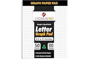 CADMUSPRO Graph Paper Pads 8.5" x 11", 1/4 Inch Quad Ruled, 80 GSM Thick Graphing Paper, 50 Sheets, Math Notebook for students, Engineering Pad & Blueprint Drafting Paper, Architecture Sketch