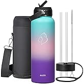 BUZIO 40oz Insulated Water Bottle, Stainless Steel Double Wall Water Flask (Cold for 48 Hrs) Leak Proof Sports Bottles Jug with Straw Lid and Flex Cap Metal Canteen for Gym Travel Camping, Hydrangea
