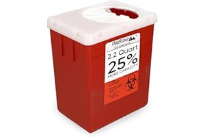 Oakridge Products Transparent Sharps Container for Home Use and Professional 2.2 Quart (1-Pack), Touchless Biohazard Needle and Syringe Disposal, Rotating Lid, CDC Certified
