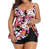 Aqua Eve Women Two Piece Plus Size Tankini Swimsuit with Shorts Tummy Control Bathing Suit Flowy Swimwear
