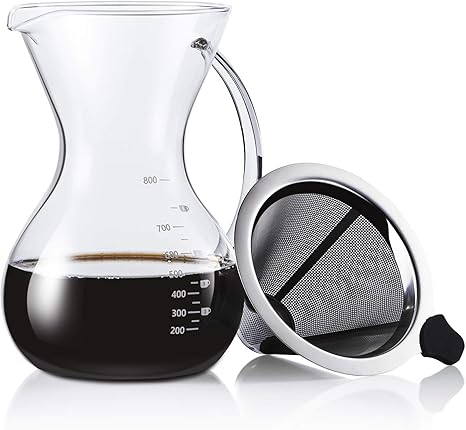 Amazon Love Kankei コーヒーサーバー コーヒードリッパー スポンジブラシ付属 耐熱ガラス ステンレスフィルター ２層メッシュ 紙フィルター不要 電子レンジ可 2 5人分 800ml コーヒーサーバー オンライン通販