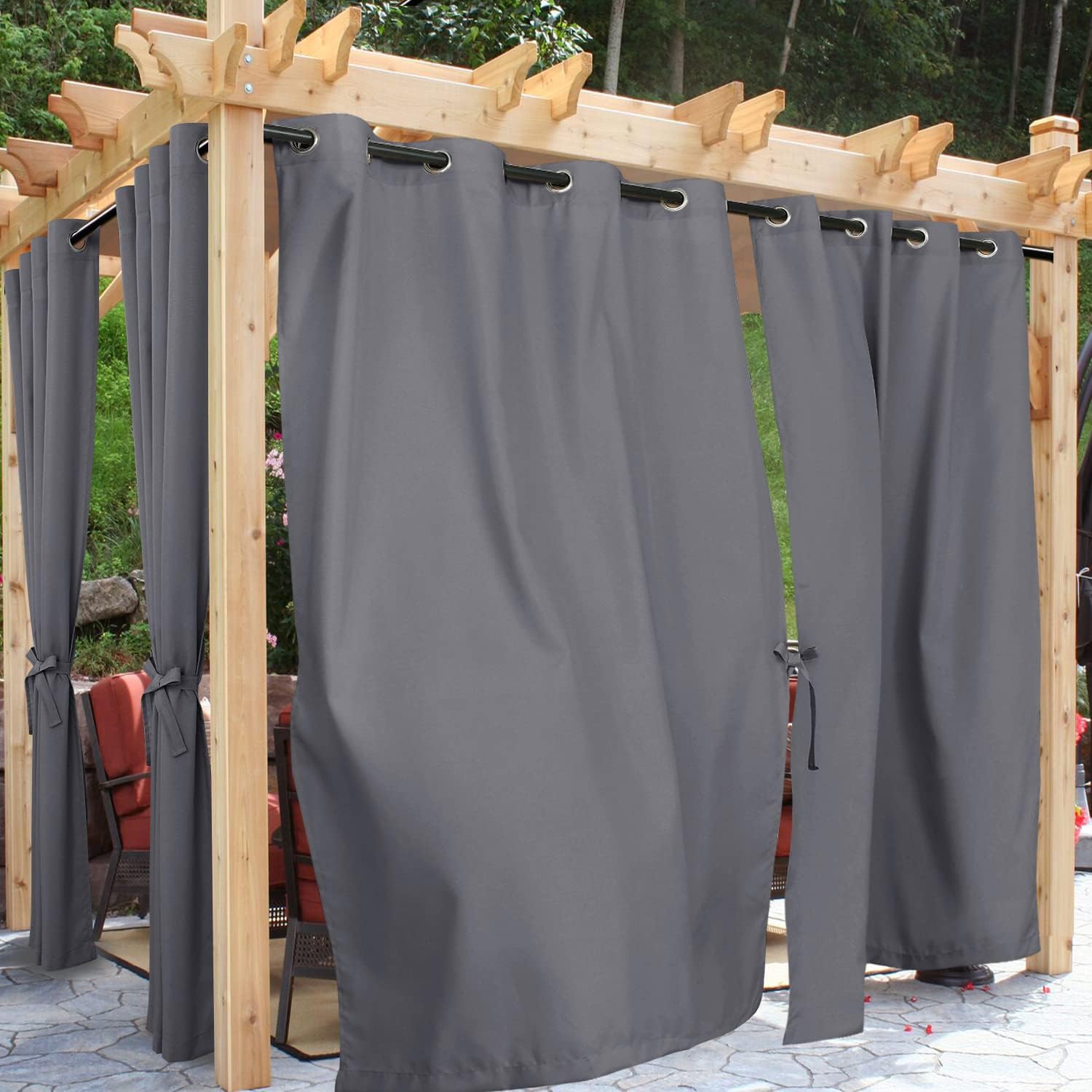 Outdoor Curtains - Hiasan Indoor Outdoor Curtains for Patio Waterproof, 54 x 96 inch - Privacy Grommet Outside Curtains for Gazebo/Porch/Pergola/Cabana (Single Panel Sewn with 2 Tiebacks, Dark Grey)
