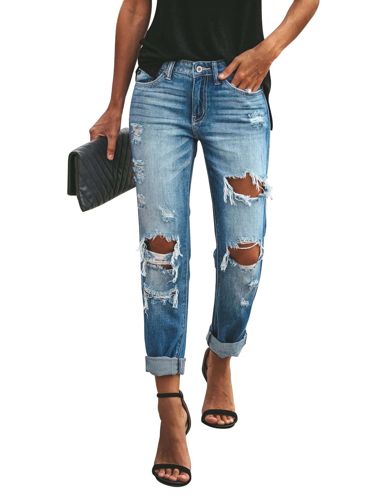High Waist Loose Comfortable Ripped Jeans Women Pants Sexy Fashion Boyfriend Denim Pencil Pant