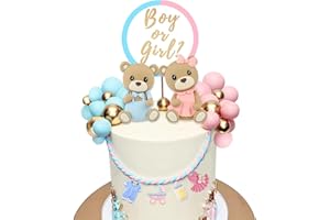 LEFUBABY Bear Cake Toppers Gender Reveal Balls Cake Decorations for Boy Girl Gender Reveal Baby Shower Party Supplies