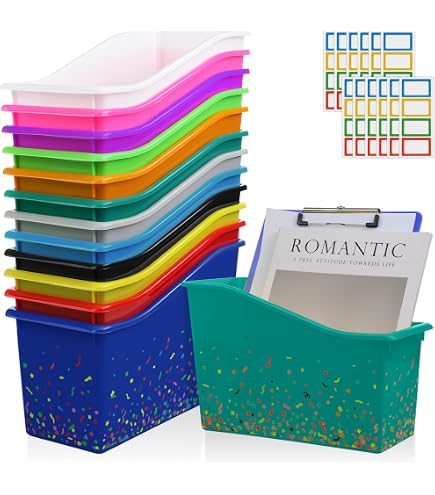 Bright Turquoise Book Bins For Classroom – 6-Pack Kids Storage Bins For Books, Magazines & Supplies - View #2