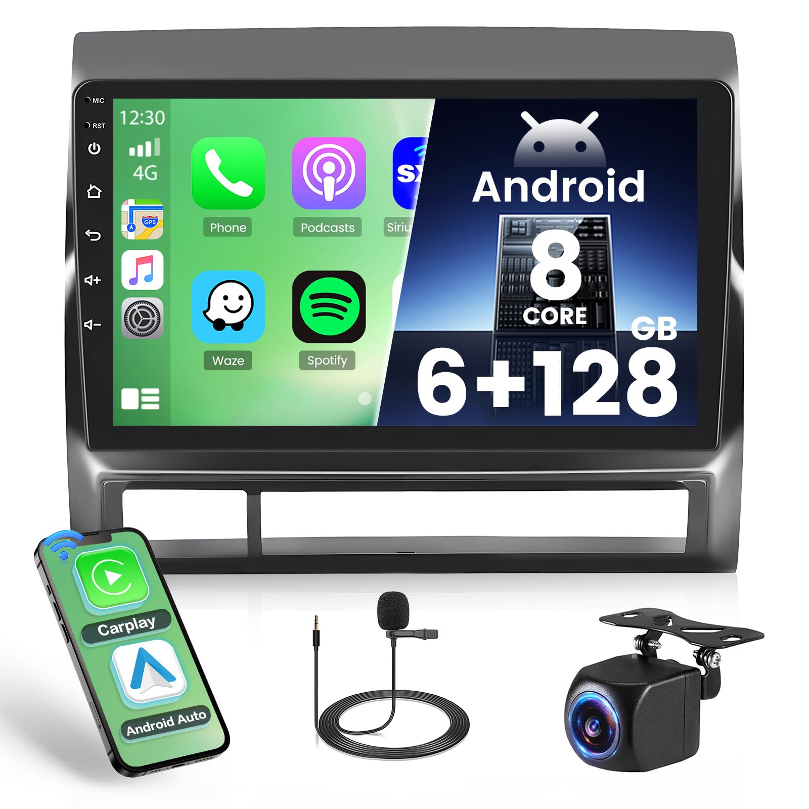 Photo 1 of [8-Core 6+128GB] Hikity Android 15 Car Stereo for 2005-2013 Toyota Tacoma Upgrate Dash Kit with Wireless Carplay, 9'' Touch Screen, Android Auto/32EQ DSP/Bluetooth 5.0/GPS/WiFi/SWC, Backup Camera