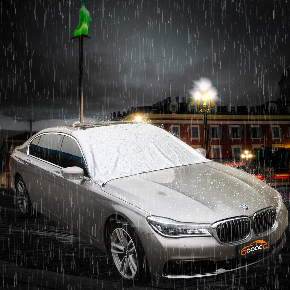 GOOACC Magnetic Windshield Cover, 8 x 2 Magnets Windshield Snow Cover - Car shade - Sun Shade - No More Scraping - Door Flaps Windproof Fits Most Iron Hood and Roof Car, SUV, Truck, Van with 92\