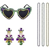 NIUEFH Mardi Gras Outfit Accessories, Mardi Gras Sunglasses Earrings Beads Necklaces for Men Women Party Favor