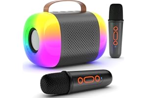 CUUKIEE Mini Karaoke Machine for Kids and Adults, Portable Bluetooth Speaker with 2 Wireless Microphones and LED Colorful Lights,Suitable for Children and Adults Aged 3, 4, 5, 6, 7, 8, 9, 11+ (Black)