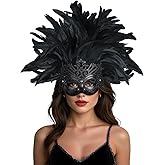 UQJE Venetian Feather Mask Headwear for Women Luxury Masquerade Mask for Halloween, Mardi Gras & Glamorous Parties