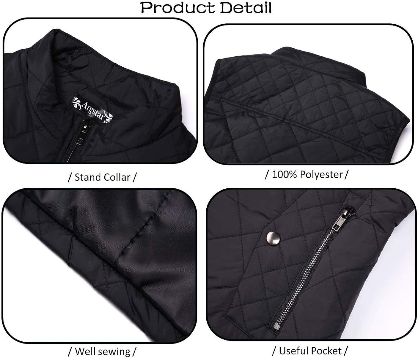 Argstar Lightweight Stand Collar Zip Pockets Gilet Quilted Puffy Vest for Women at  Women's Coats Shop