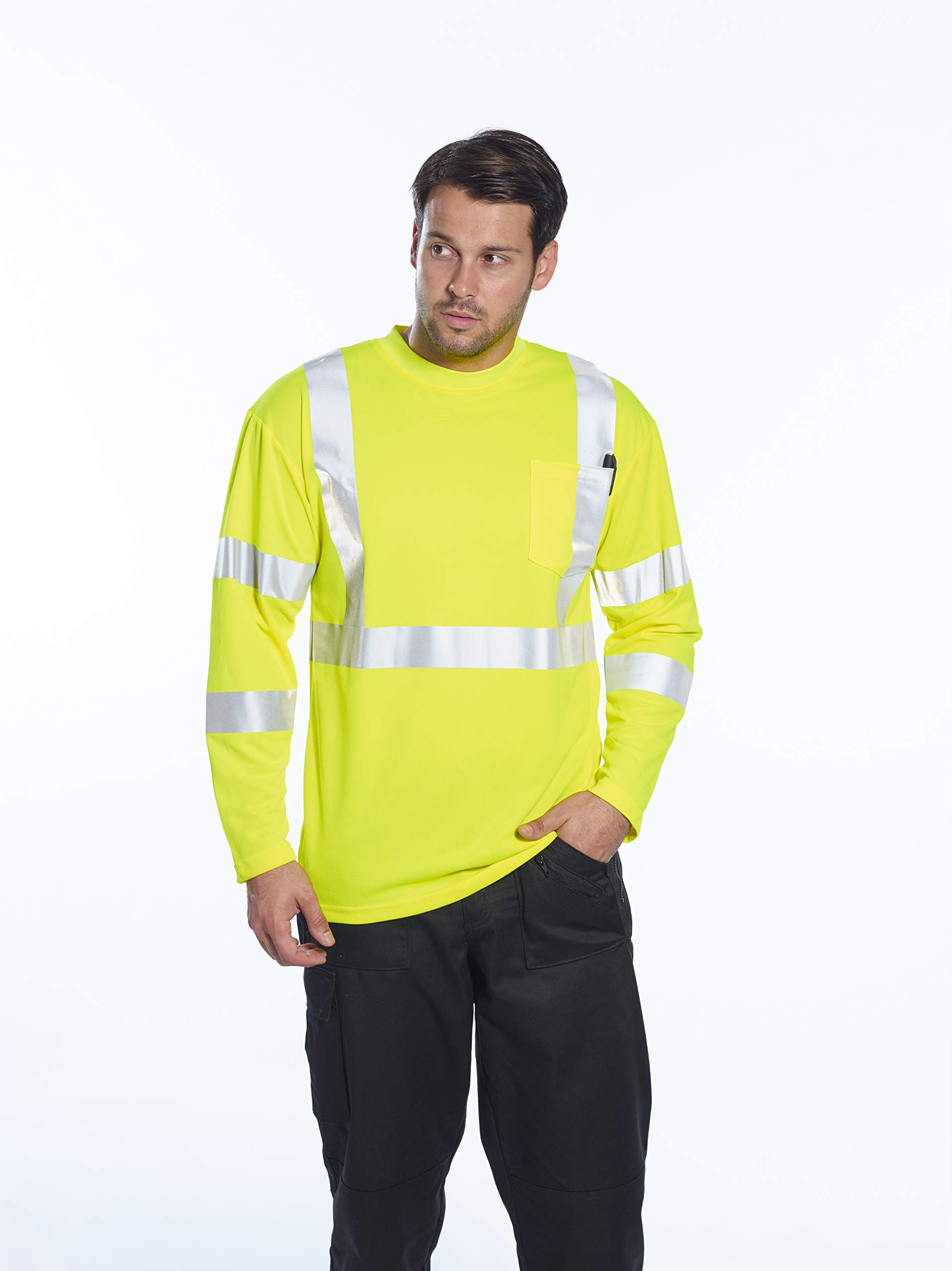 Portwest Hi-Vis Long Sleeve Pocket T-Shirt, Size: XXL, Colour: Yellow, S191YERXXL