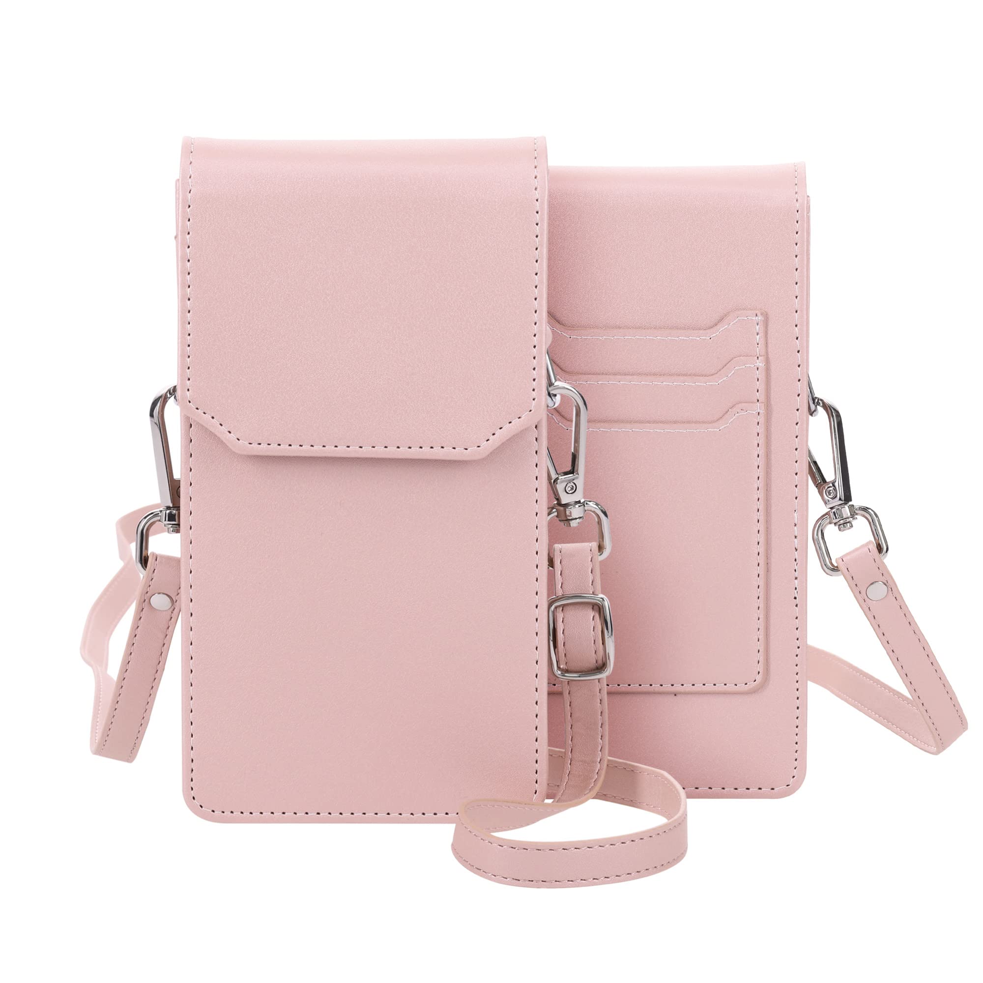 kwmobile Crossbody Phone Bag Wallet - Mini Purse with Strap L - 6.5" Synthetic Leather with Credit Card Slots - Rose Gold