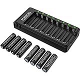 Rechargeable AA Batteries with Charger, POWEROWL 8 Pack of 2800mAh High Capacity Low Self Discharge Ni-MH Double A Batteries