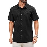 Hardaddy Men's Casual Button Down Shirt Short Sleeve Four-Way Stretch Printed Button Up Business Dress Shirt for Men