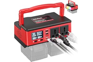VOLTTECH 350W Power Inverter Compatible with Milwaukee: Portable Battery Adapter Phone Charger DC 18V to AC 110V Camping Essentials with 2 USB-A & 2 Type-C & 2 AC & 7 Colors RGB & 4 LED Light (No Battery)