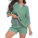 SeSe Code Striped Sweater 2 Piece Short Sets for Women, Oversized Knit Lounge Outfits for Summer Casual 2025