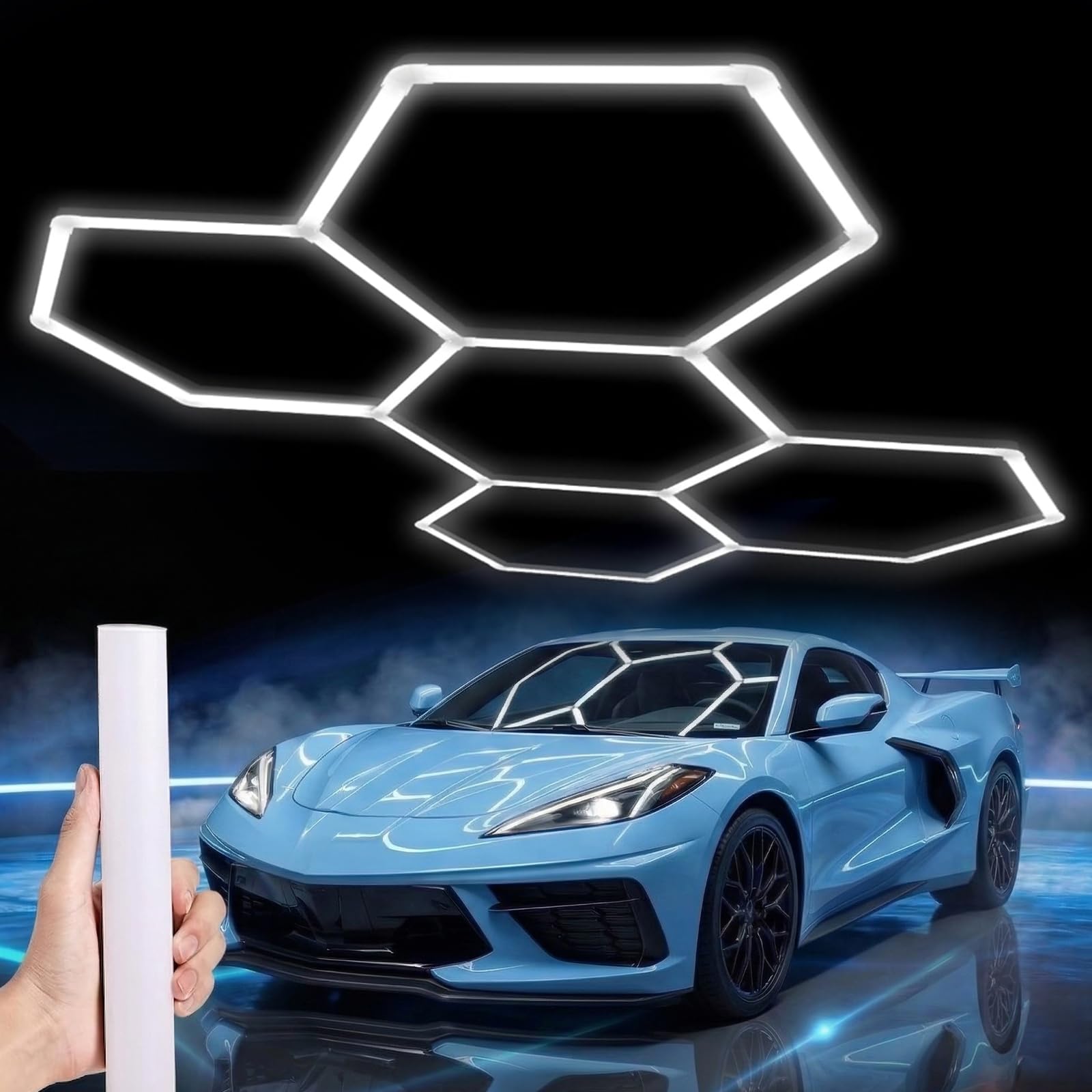 Photo 1 of LZHOME Hexagon LED Garage Light: 25 Pack Updated Bigger Size, 26400LM Super Bright Car Detailing Ceiling LED Shop Light for Warehouse Workshop Gym Basement Car Care Wash Room