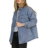 Dokotoo Denim Jacket for Women Fashion Solid Oversized Long Sleeve Button Down Shacket Jacket Coat with Pockets