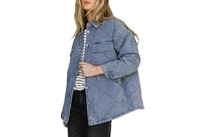 Dokotoo Denim Jacket for Women Fashion Solid Oversized Long Sleeve Button Down Shacket Jacket Coat with Pockets