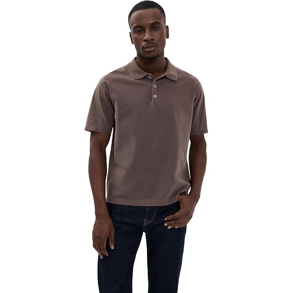 FRAME Men's Washed Light Pique Polo, Antique Cafe, XL at Amazon