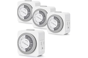 G-Homa Timers for Electrical Outlets,4-Pack 24 Hour Heavy Duty Indoor Plug-in Mechanical Timer Mini, 30 Minute Intervals, 3-Prong, Daily On/Off Cycle, for Grow Lights, Lamps,ETL Listed