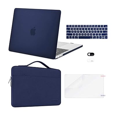 MOSISO Compatible with MacBook Pro 13 inch Case 2016-2020 Release A2338 M1 A2289 A2251 A2159 A1989 A1706 A1708, Plastic Hard Shell Case&amp;Bag&amp;Keyboard Skin&amp;Webcam Cover&amp;Screen Protector, Navy Blue