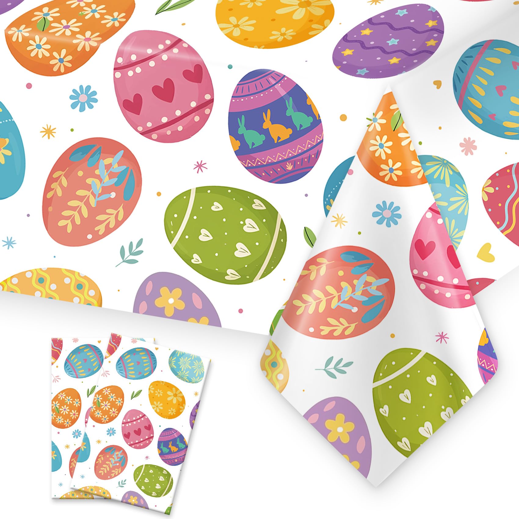 Photo 1 of 2 PCS Easter Tablecloths(54x108 Inch) Disposable Plastic Easter Eggs Tablecloth Spring Table Cloth Cover Holiday Party Favors Supplies Decorations Home Dinner Kitchen Table Decor Backdrop Photo Props