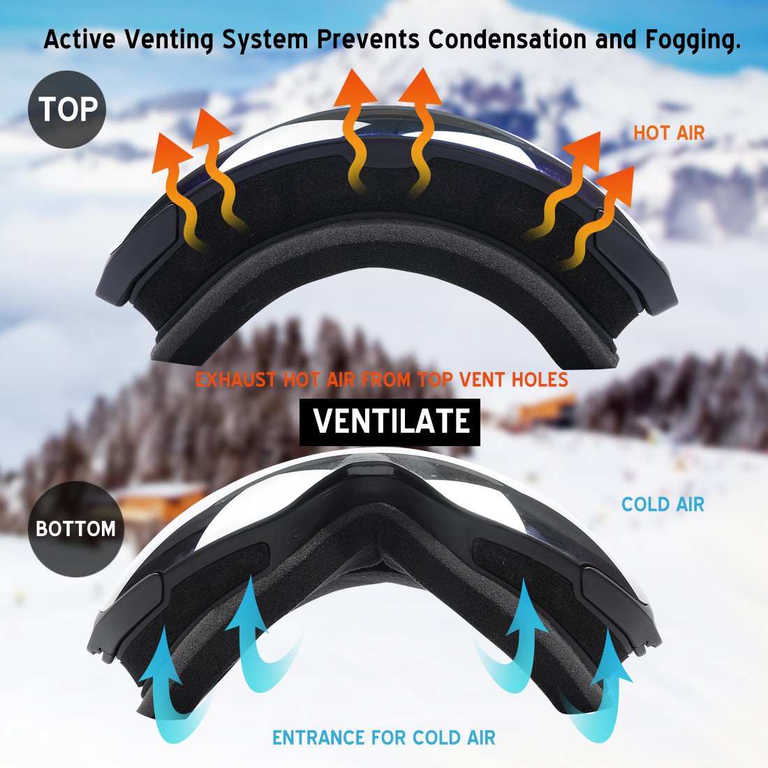 TUONROAD Maschera da Sci Snowboard Trattamento Protezione Super grandangolo Goggles Maschera Occhiali antinebbia UV400 Anti Nebbia Completa per Adulti e Adolescenti S-Silver