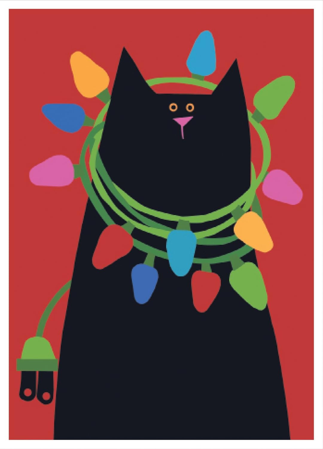 Black Cat with Lights Boxed Holiday Cards Greeting Cards