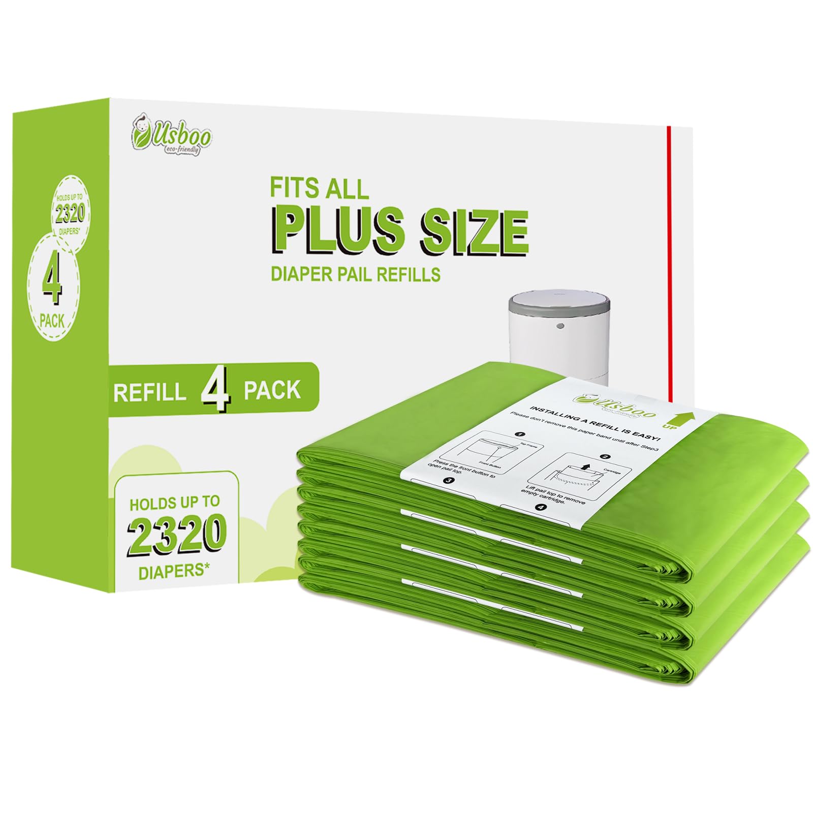 Photo 1 of USBOO Refills Compatible with Dekor Plus Diaper Pail | 4 Pack | Disposable Diaper Pail Refill | Extra Thickness | Diaper Trash Bags | Cherry Blossom Scented | Holds up to 2320 Diapers