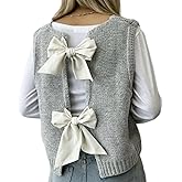 Women's Back Tie Bow Knit Sweater Vest Casual Tops Y2K Sleeveless Crew Neck Knit Vest