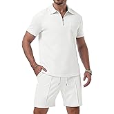 Askdeer Mens Short Sets 2 Piece Summer Track Suits Short Sleeve Sweatsuit Outfits 1/4 Zip Golf Polo Shirts Loungewear