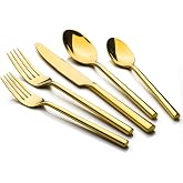 Alata Potter Gold 20-Piece Forged Silverware Set, Service for 4, Stainless Steel Flatware Set, Modern Design with Mirror Finish, Ideal for Home, Kitchen, Party, Camping