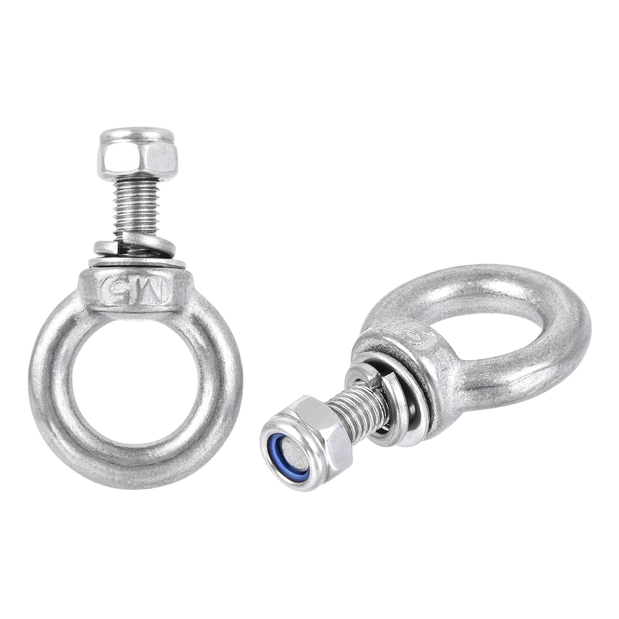 sourcing map Lifting Eye Bolt M5 x 13mm Male Thread with Hex Screw Nut Gasket Flat Washer for Hanging Securing Chain Wire Rope, 304 Stainless Steel, 2 Sets