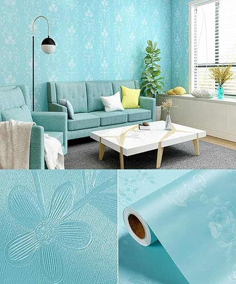 Amazon 壁紙 はがせる 激安 壁紙 シール 青いポリ塩化ビニールの寝室の壁のステッカーは装飾的な背景の壁紙k 60cm 10mを防水します 壁紙