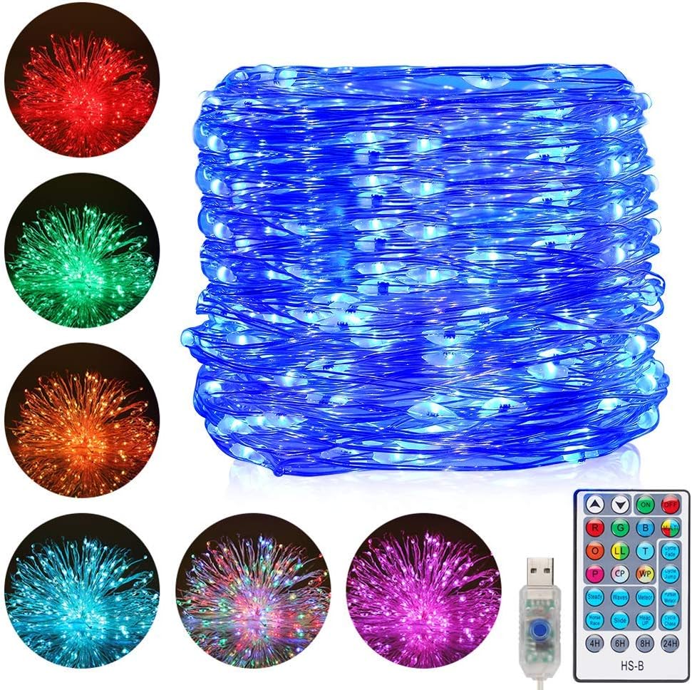 Ollny Fairy Lights Color Changing 200 LED 66 FT RGB Copper Wire multicolor Fairy Lights USB Powered with 10 Colors 64 Functions Remote&Timer String Lights for Indoor Outdoor Decoration Party Christmas: Home Improvement