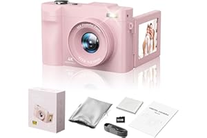 ZHIXJIA 4K Digital Camera for Photography- 50MP Autofocus Vlogging Camera with 2.8" 180°Flip Screen, 18X Digital Zoom- Compact Point and Shoot Camera with 32GB TF for YouTube, Travel, Beginners, Pink