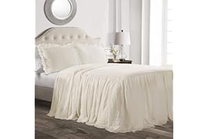 Lush Decor Ruffle Skirt Bedspread Set - 3 Piece Luxurious Farmhouse Bedding Set - Elegant, Charming Ruffle Detail - Timeless Style & Classic Design - Soft and Lightweight - Queen, Ivory